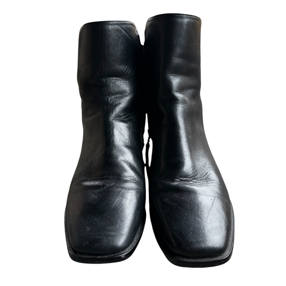 Sam Edelman Boots Shoes Thatcher Black Leather Square Toe Ankle Gold Logo 8.5 - Picture 3 of 11